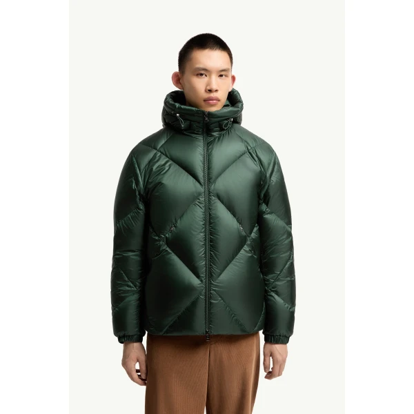 Moncler Valclaire Hooded Diamond-Quilted Down Jacket in Dark Green, view 4 | Men's Jackets | Coveti