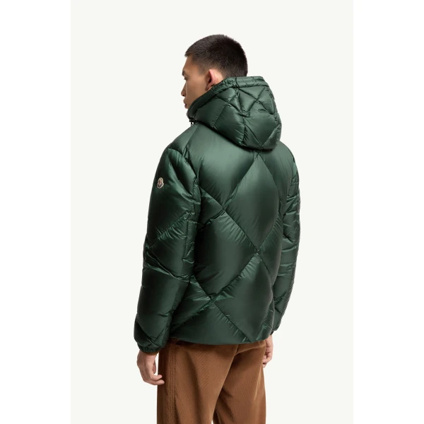 Moncler Valclaire Hooded Diamond-Quilted Down Jacket in Dark Green, view 5 | Men's Jackets | Coveti