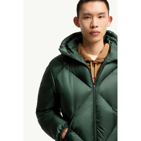 Moncler Valclaire Hooded Diamond-Quilted Down Jacket in Dark Green, view 6 | Men's Jackets | Coveti