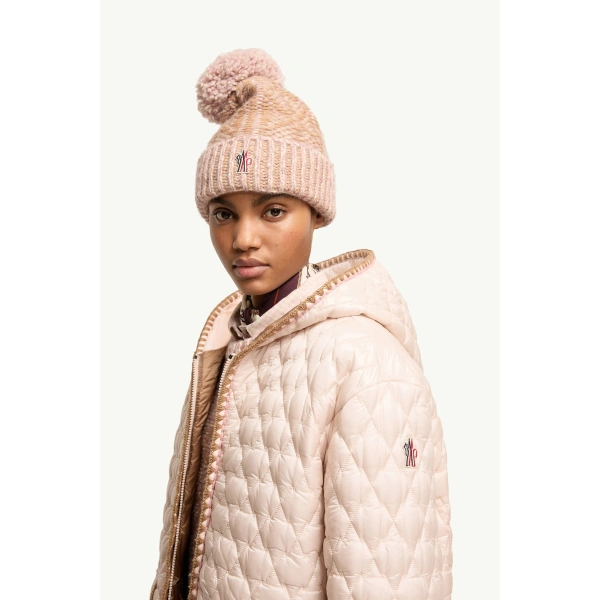 Moncler Valfassa Mountain Quilted Hooded Short Down Jacket in Light Pink, view 3 | Women's Puffer Jackets | Coveti