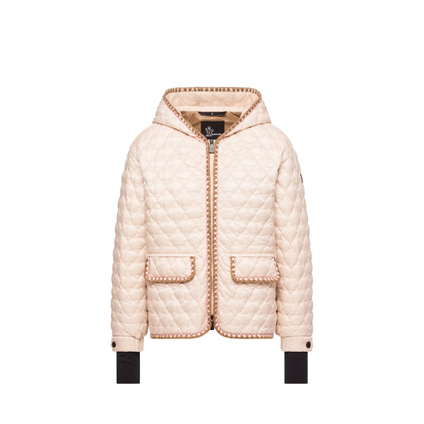 Moncler Valfassa Mountain Quilted Hooded Short Down Jacket in Light Pink | Women's Puffer Jackets | Coveti