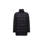 Moncler Vallonpierre Hooded Wool Long Down Jacket in Night Blue | Men's Coats | Coveti