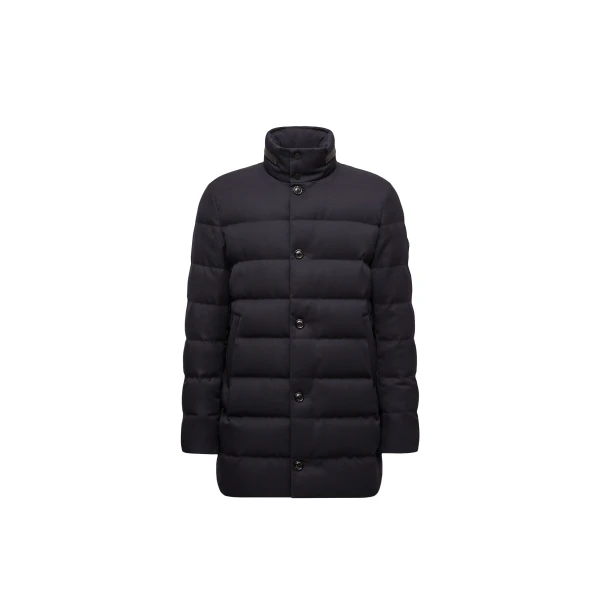 Vallonpierre Hooded Wool Long Down Jacket in Night Blue