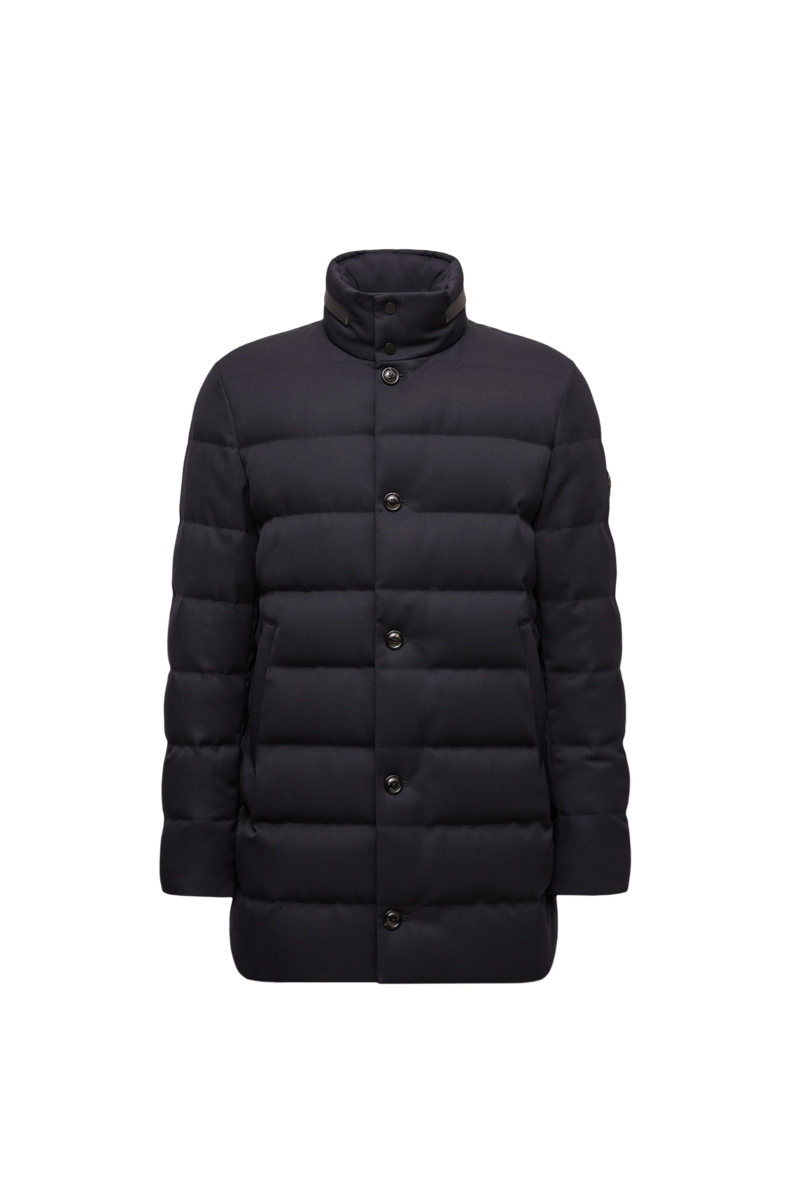 Moncler Vallonpierre Hooded Wool Long Down Jacket in Night Blue Moncler Vallonpierre Hooded Wool Long Down Jacket in Night Blue | Men's Coats | Coveti