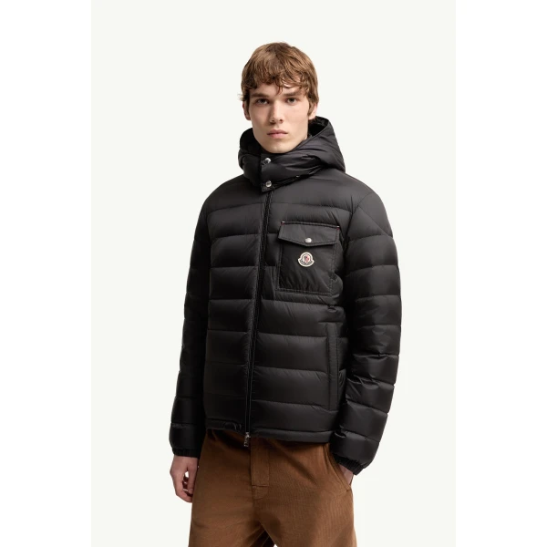 Moncler Verith Hooded Short Down Jacket in Black, view 4 | Men's Jackets | Coveti