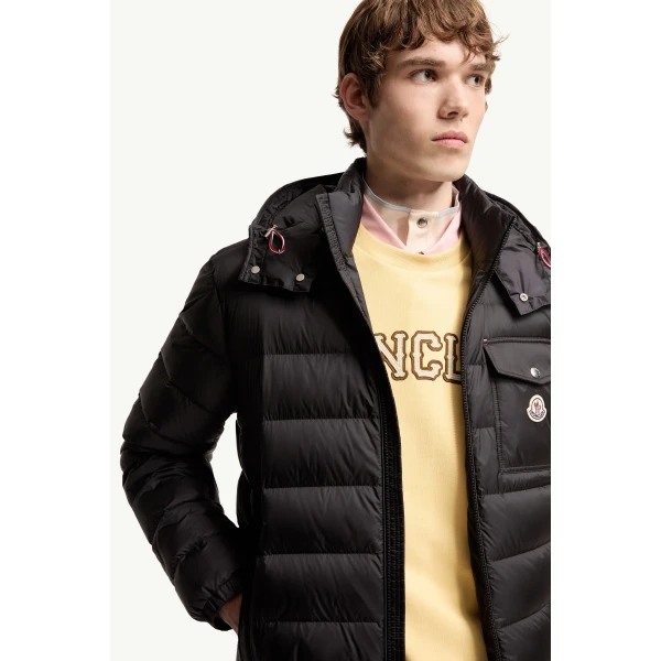 Moncler Verith Hooded Short Down Jacket in Black, view 6 | Men's Jackets | Coveti