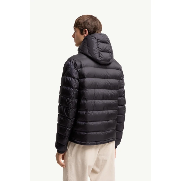 Moncler Verith Hooded Short Down Jacket in Dark Blue, view 5 | Men's Jackets | Coveti