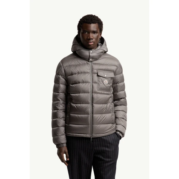 Moncler Verith Hooded Short Down Jacket in Gray, view 4 | Men's Jackets | Coveti