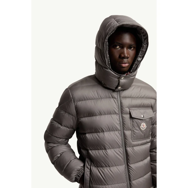 Moncler Verith Hooded Short Down Jacket in Gray, view 6 | Men's Jackets | Coveti