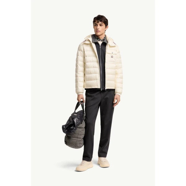 Moncler Verith Hooded Short Down Jacket in White, view 2 | Men's Jackets | Coveti
