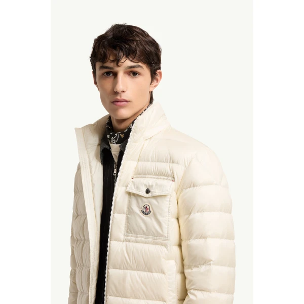 Moncler Verith Hooded Short Down Jacket in White, view 3 | Men's Jackets | Coveti