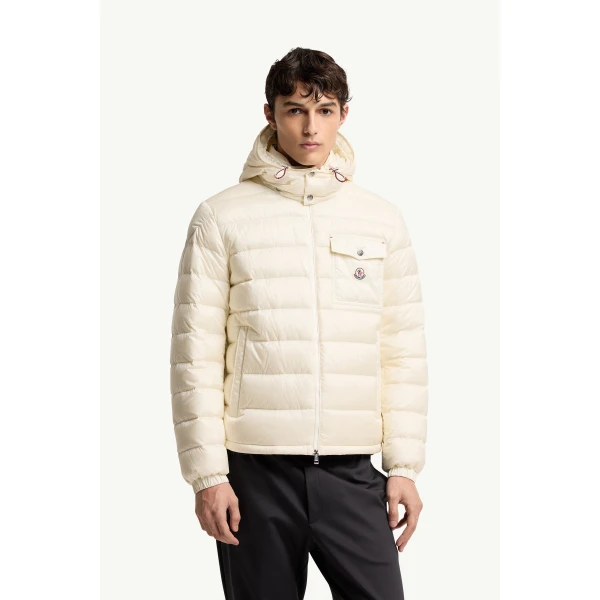 Moncler Verith Hooded Short Down Jacket in White, view 4 | Men's Jackets | Coveti