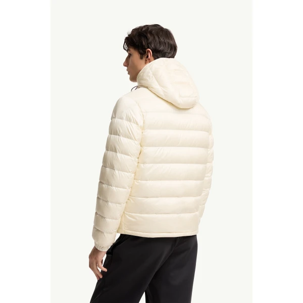 Moncler Verith Hooded Short Down Jacket in White, view 5 | Men's Jackets | Coveti