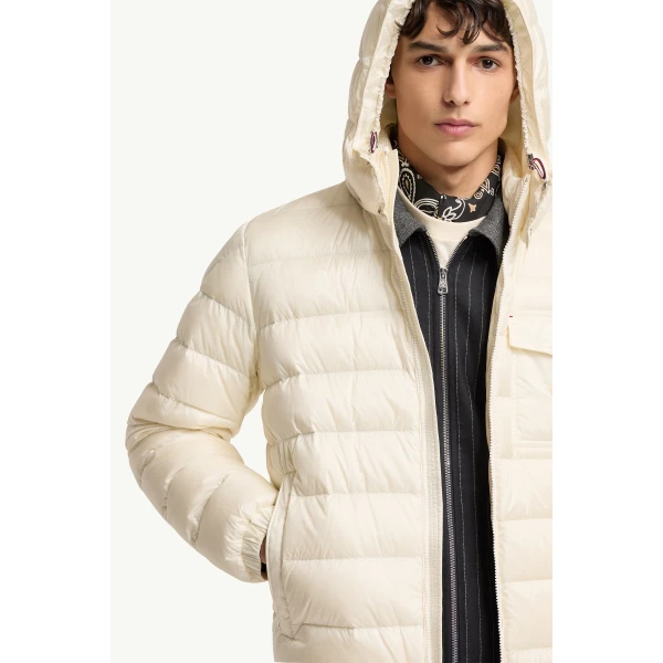 Moncler Verith Hooded Short Down Jacket in White, view 6 | Men's Jackets | Coveti