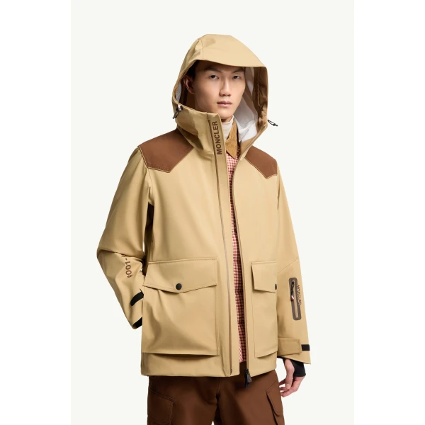 Moncler Vernon Hooded GORE-TEX Laminate Ski Jacket in Beige, view 6 | Men's Skiwear | Coveti