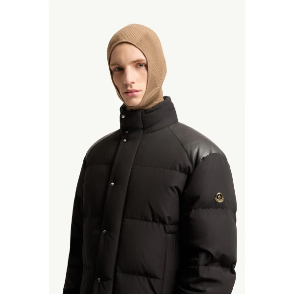 Moncler Verone Leather-Trimmed Short Down Jacket in Black, view 3 | Men's Jackets | Coveti