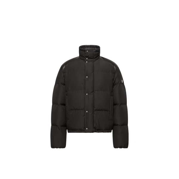 Moncler Verone Leather-Trimmed Short Down Jacket in Black | Men's Jackets | Coveti