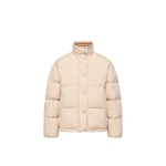 Moncler Verone Leather-Trimmed Short Down Jacket in Light Beige | Women's Puffer Jackets | Coveti