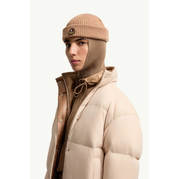 Moncler Verone Leather-Trimmed Short Down Jacket in Light Beige, view 3 | Women's Puffer Jackets | Coveti