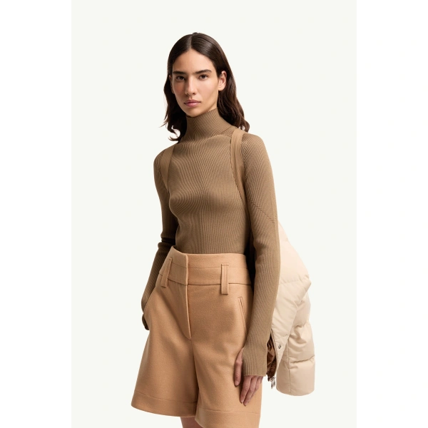 Moncler Verone Leather-Trimmed Short Down Jacket in Light Beige, view 6 | Women's Puffer Jackets | Coveti