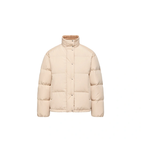 Verone Leather-Trimmed Short Down Jacket in Light Beige