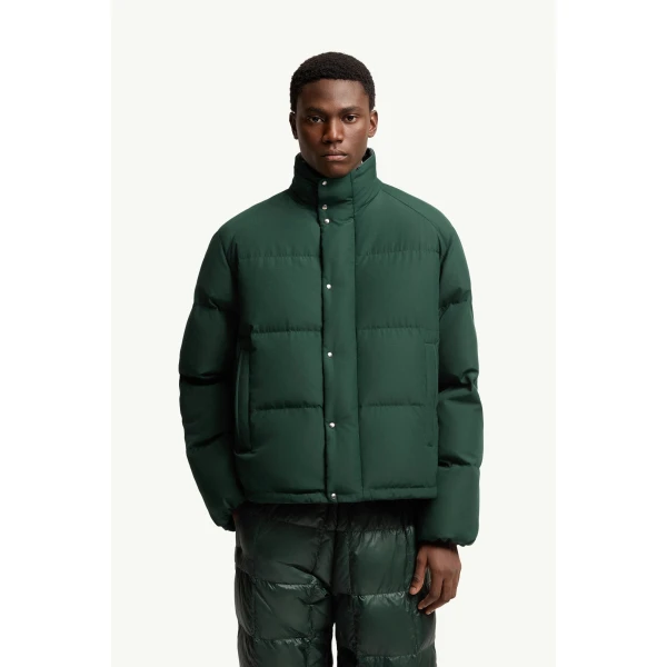 Moncler Verone Short Down Jacket in Dark Green, view 4 | Men's Jackets | Coveti