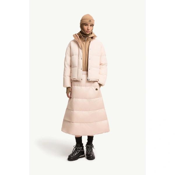 Moncler Verone Short Down Jacket in Light Pink, view 2 | Women's Puffer Jackets | Coveti
