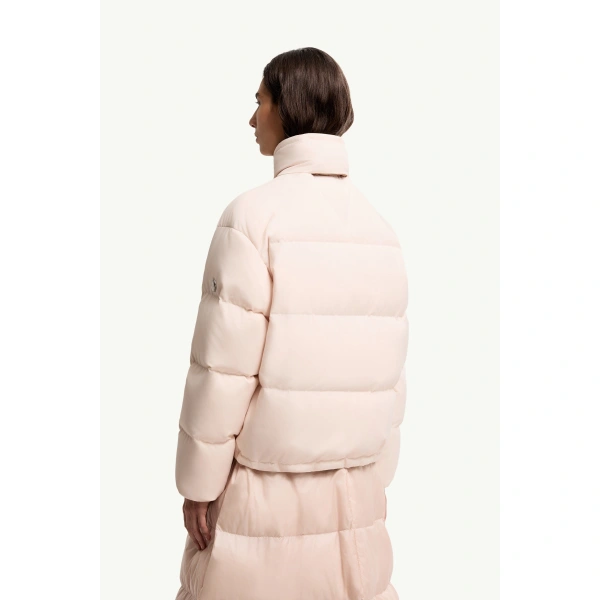Moncler Verone Short Down Jacket in Light Pink, view 5 | Women's Puffer Jackets | Coveti