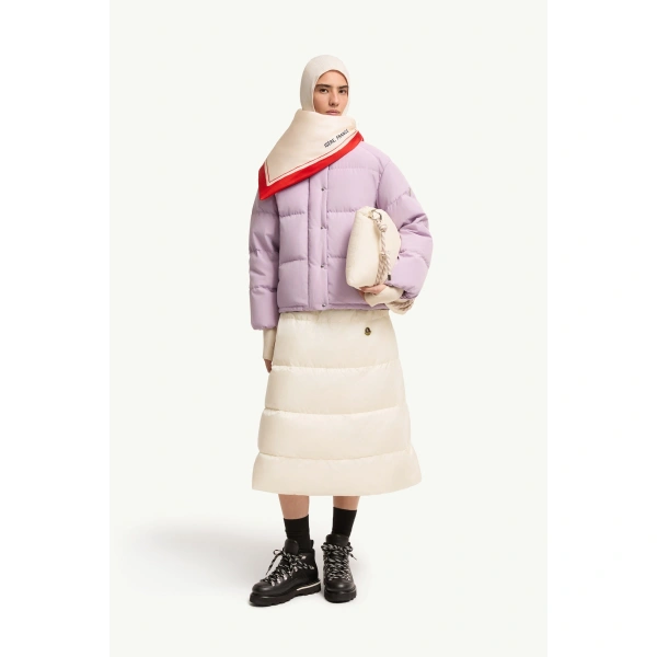 Moncler Verone Short Down Jacket in Lilac, view 2 | Women's Puffer Jackets | Coveti