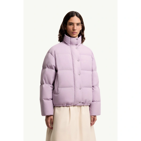 Moncler Verone Short Down Jacket in Lilac, view 4 | Women's Puffer Jackets | Coveti