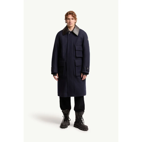 Moncler Villard Long Padded Jacket in Dark Blue, view 4 | Men's Coats | Coveti