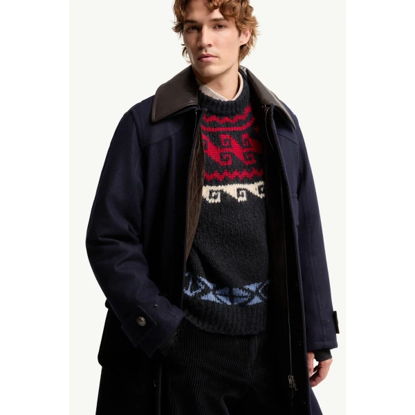 Moncler Villard Long Padded Jacket in Dark Blue, view 6 | Men's Coats | Coveti