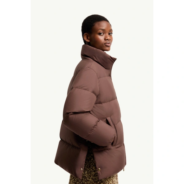 Moncler Vivantesse Short Down Jacket in Brown, view 6 | Women's Puffer Jackets | Coveti