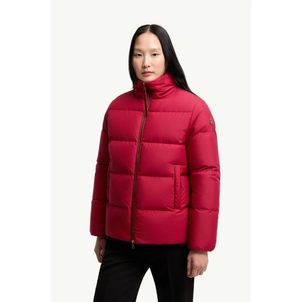 Moncler Vivantesse Short Down Jacket in Red, view 4 | Women's Puffer Jackets | Coveti