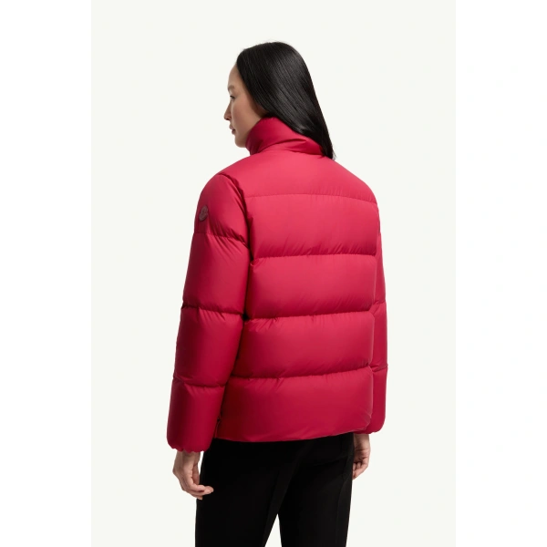 Moncler Vivantesse Short Down Jacket in Red, view 5 | Women's Puffer Jackets | Coveti