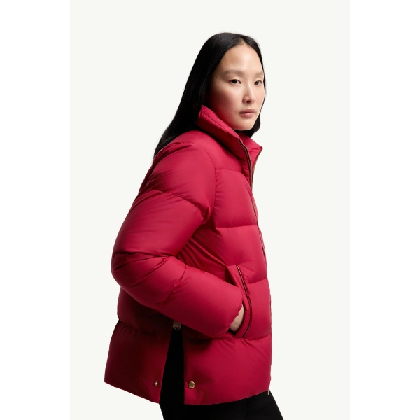 Moncler Vivantesse Short Down Jacket in Red, view 6 | Women's Puffer Jackets | Coveti