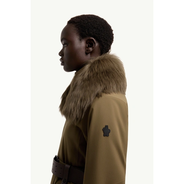 Moncler Vizelles Shearling-Trimmed Ski Jacket in Olive Green, view 3 | Women's Ski Jackets | Coveti