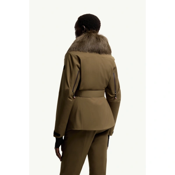 Moncler Vizelles Shearling-Trimmed Ski Jacket in Olive Green, view 5 | Women's Ski Jackets | Coveti