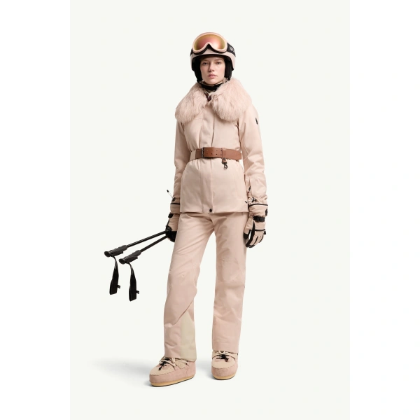 Moncler Vizelles Shearling-Trimmed Ski Jacket in Pink, view 2 | Women's Ski Jackets | Coveti