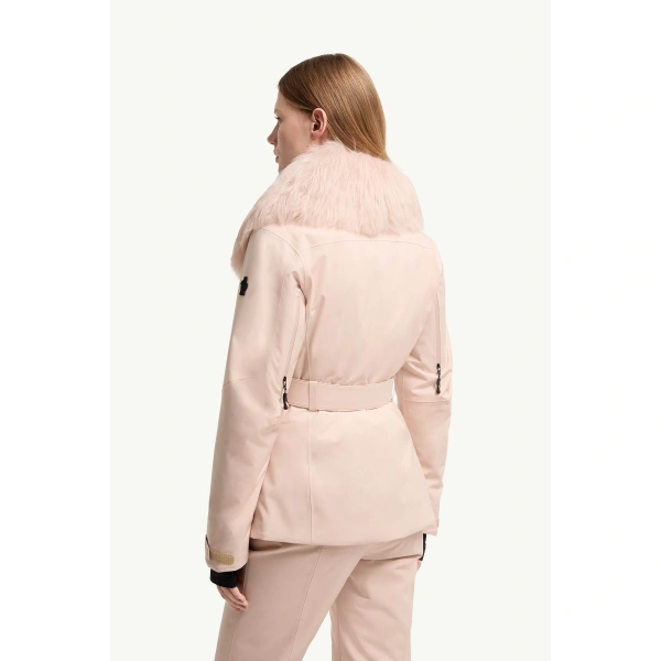 Moncler Vizelles Shearling-Trimmed Ski Jacket in Pink, view 5 | Women's Ski Jackets | Coveti
