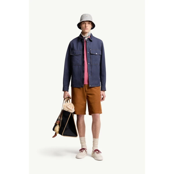 Moncler Watagua Cotton & Linen Blend Shirt Jacket in Navy Blue, view 2 | Men's Jackets | Coveti