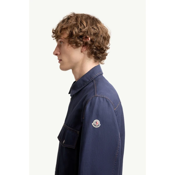 Moncler Watagua Cotton & Linen Blend Shirt Jacket in Navy Blue, view 3 | Men's Jackets | Coveti
