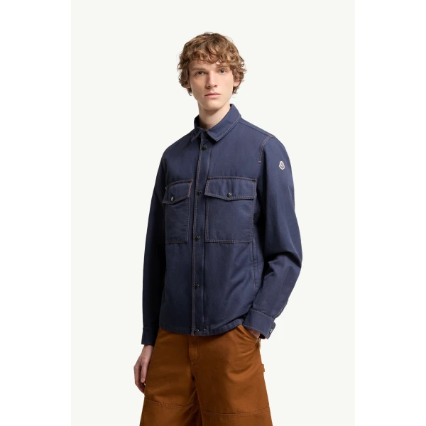 Moncler Watagua Cotton & Linen Blend Shirt Jacket in Navy Blue, view 4 | Men's Jackets | Coveti