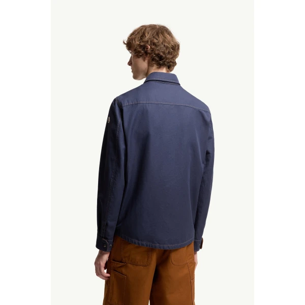 Moncler Watagua Cotton & Linen Blend Shirt Jacket in Navy Blue, view 5 | Men's Jackets | Coveti