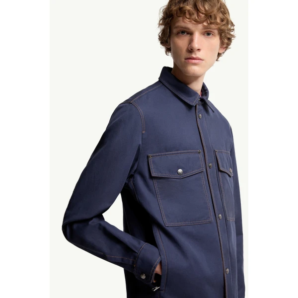 Moncler Watagua Cotton & Linen Blend Shirt Jacket in Navy Blue, view 6 | Men's Jackets | Coveti
