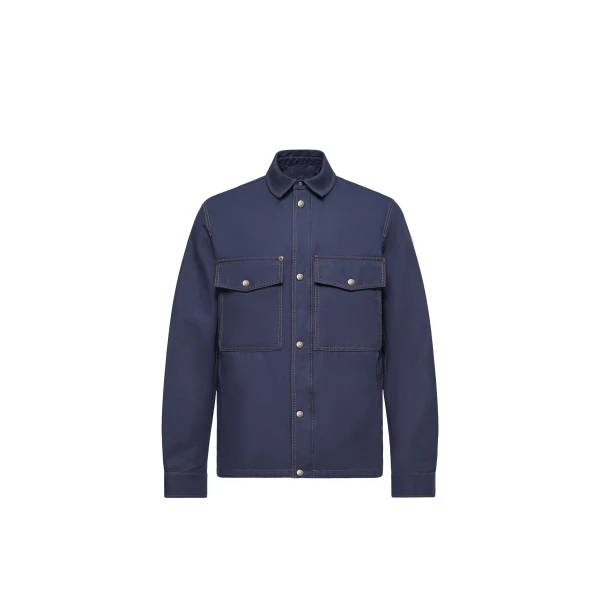 Moncler Watagua Cotton & Linen Blend Shirt Jacket in Navy Blue | Men's Jackets | Coveti
