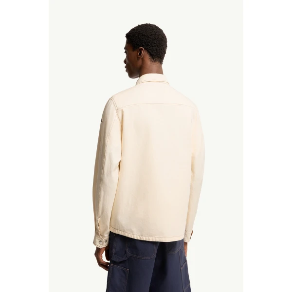 Moncler Watagua Cotton & Linen Blend Shirt Jacket in White Ivory, view 5 | Men's Jackets | Coveti