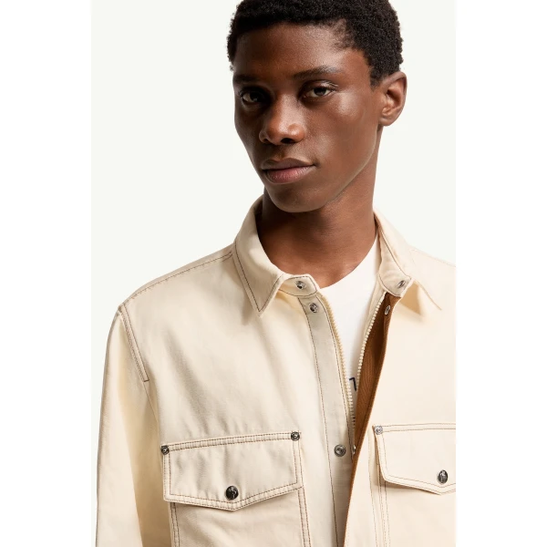 Moncler Watagua Cotton & Linen Blend Shirt Jacket in White Ivory, view 6 | Men's Jackets | Coveti