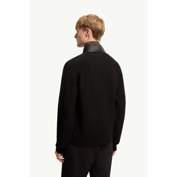 Moncler Wool Blend Padded Zip-Up Cardigan in Black, view 5 | Men's Knitwear | Coveti