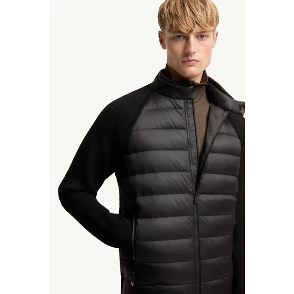 Moncler Wool Blend Padded Zip-Up Cardigan in Black, view 6 | Men's Knitwear | Coveti